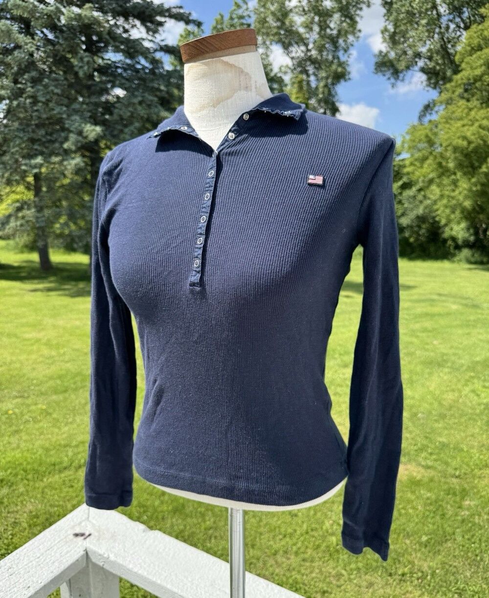 Vintage Polo Ralph Lauren Sweater Flag Logo Snap Henley Women’s Small